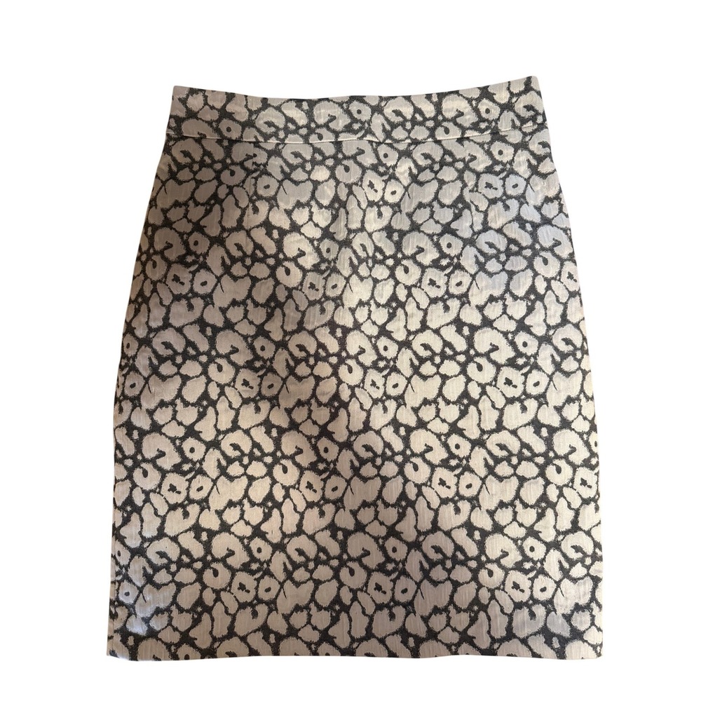 Calvin Klein Womens 2P Metallic Silver Black Jacquard Animal Print Pencil Skirt
